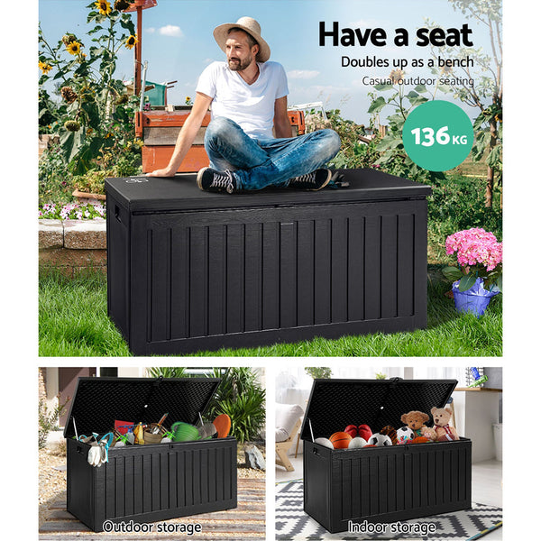 Storage Deck Boxes Gardeon Outdoor Storage Box Container Garden Toy Indoor Tool Chest Sheds 270L Black