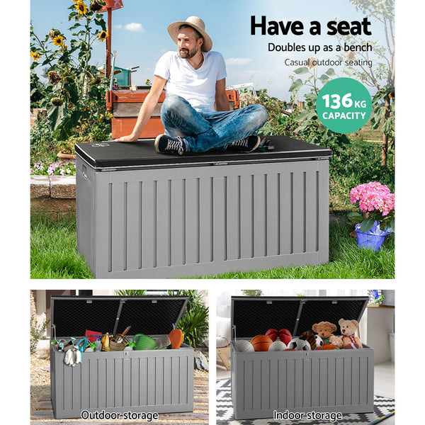 Storage Deck Boxes Gardeon Outdoor Storage Box Container Garden Toy Indoor Tool Chest Sheds 270L Dark Grey