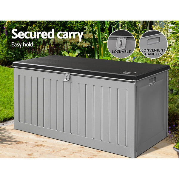 Storage Deck Boxes Gardeon Outdoor Storage Box Container Garden Toy Indoor Tool Chest Sheds 270L Dark Grey