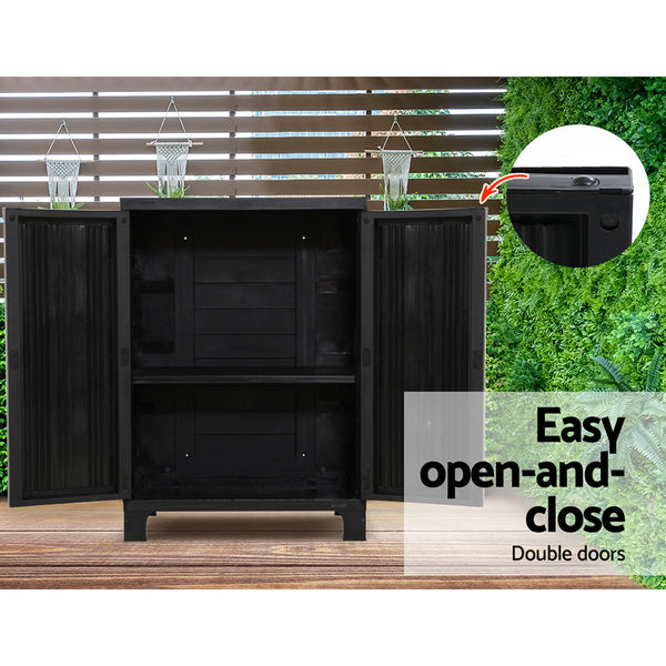 Cabinets & Cupboards Gardeon Outdoor Storage Cabinet Cupboard Lockable Garden Sheds Adjustable Black