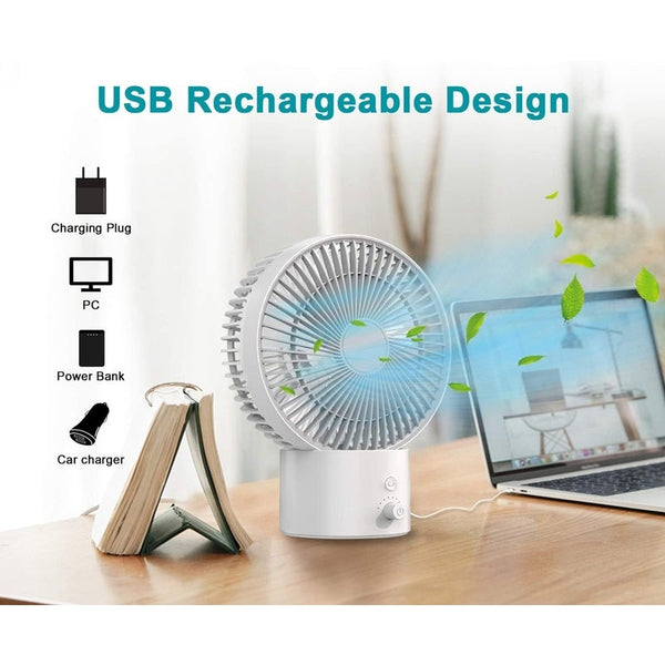 Oscillating Desk Fan 8 Inch Usb Table With Speeds Rechargeable Battery Operated Dial Switch For Desktop Office Bedside Bedroom White