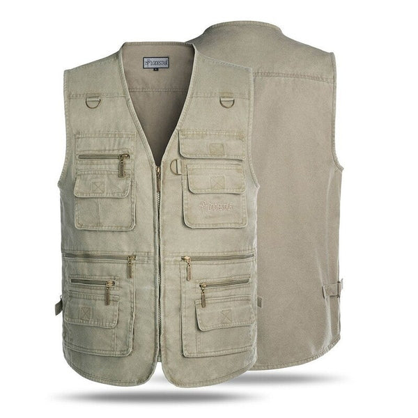 Vests Outdoor Sleeveless Zipper Fishing Jacket Multi Pockets Light Khaki