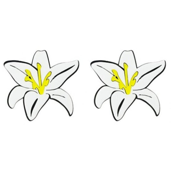 Earrings Pair Of Alloy Lily Flower Stud White