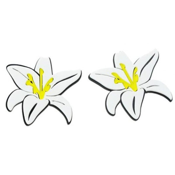 Earrings Pair Of Alloy Lily Flower Stud White