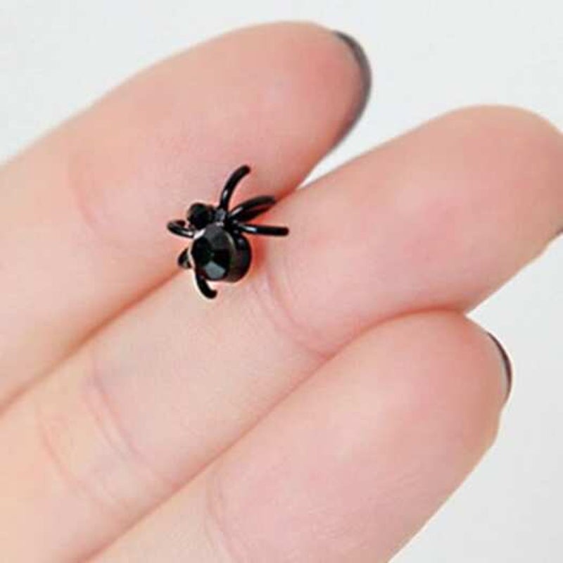 Earrings Pair Of Retro Spider Shape Stud Black