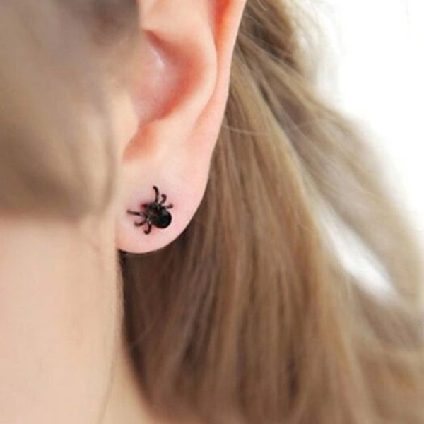 Earrings Pair Of Retro Spider Shape Stud Black