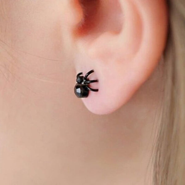 Earrings Pair Of Retro Spider Shape Stud Black