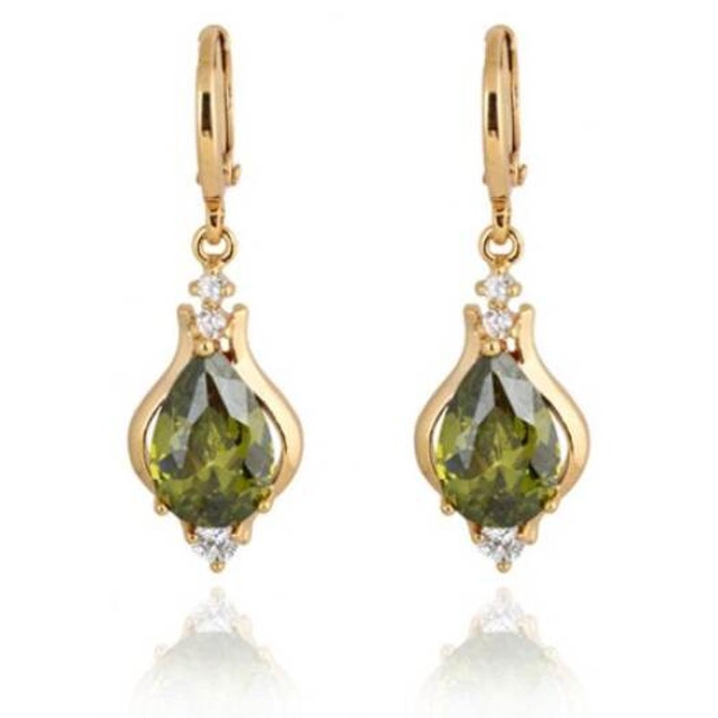 Earrings Pair Of Water Drop Shape Faux Gemstone Green