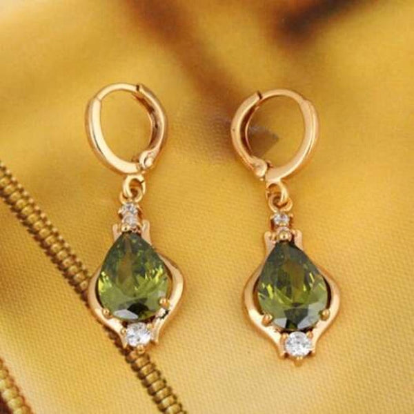 Earrings Pair Of Water Drop Shape Faux Gemstone Green