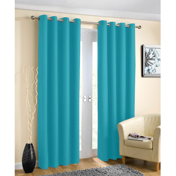 Curtains & Drapes Pair Of Blockout Plain Eyelet Curtains Blue