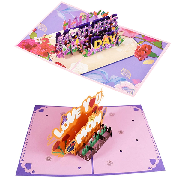 Greeting Cards & Invitations Paper Flower Happy Mothers Day Pop Up Card 3D Cut Out Word Greeting