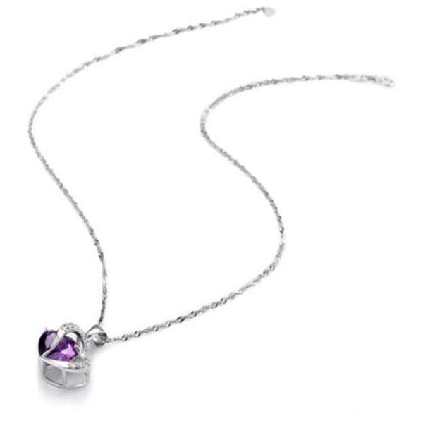 Peach Heart Drilling Pendant Water Chain Crystal Necklace Purple