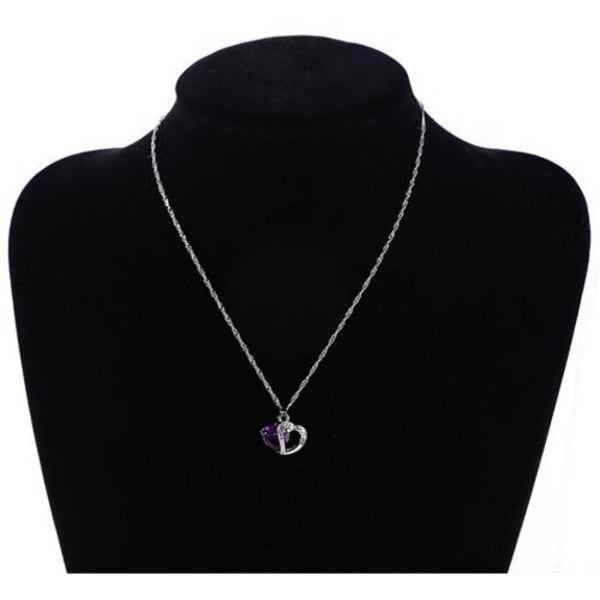 Necklaces & Pendants Peach Heart Drilling Pendant Water Chain Crystal Necklace Purple