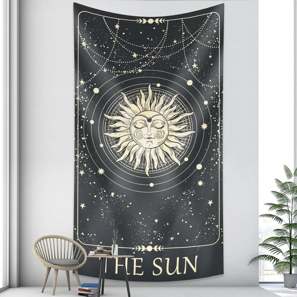 Tapestries Tapestry Gray Sun 200X150 Cm Tarot Card Psychedelic Scene Art For Home Decor