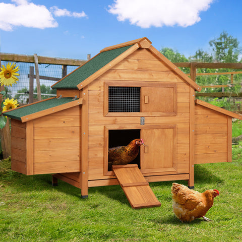 I.Pet Chicken Coop Large Rabbit Hutch House Run Cage Wooden Outdoor