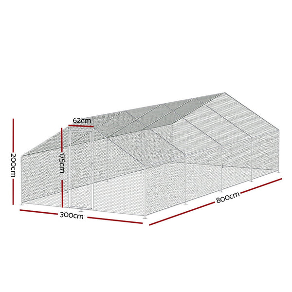 Small Animal Cages & Hutches I.Pet Chicken Coop Cage 3X8x2m Galvanised Steel