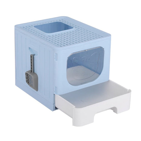 Cat Litter I.Pet Box Large Tray Kitty Toilet Enclosed Hooded Foldable Scoop Blue