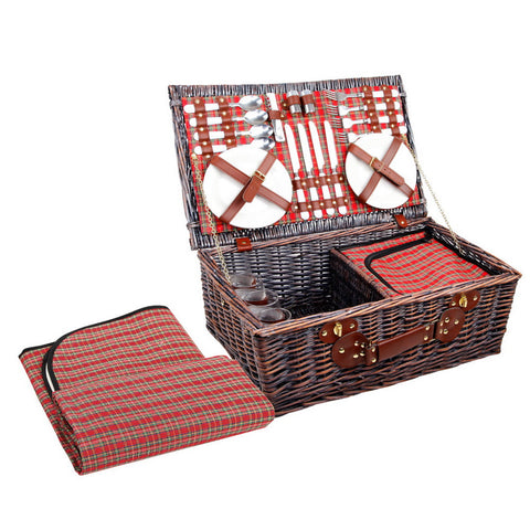 Picnic Baskets & Backpacks Alfresco 4 Person Picnic Basket Wicker Set Outdoor Insulated Blanket