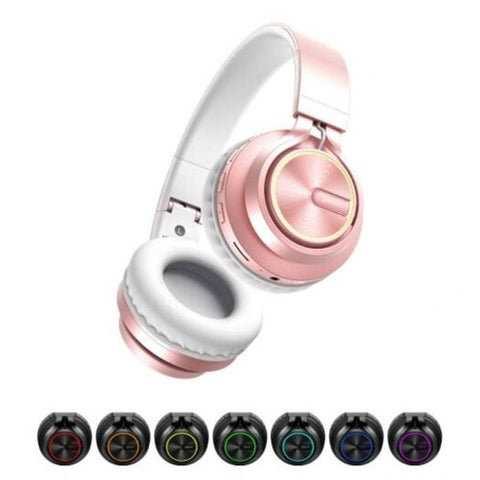 B6 Bluetooth Headphones Over Ear Wireless Headsets With Cool 7 Color Led Lightfor Phone Rose Gold