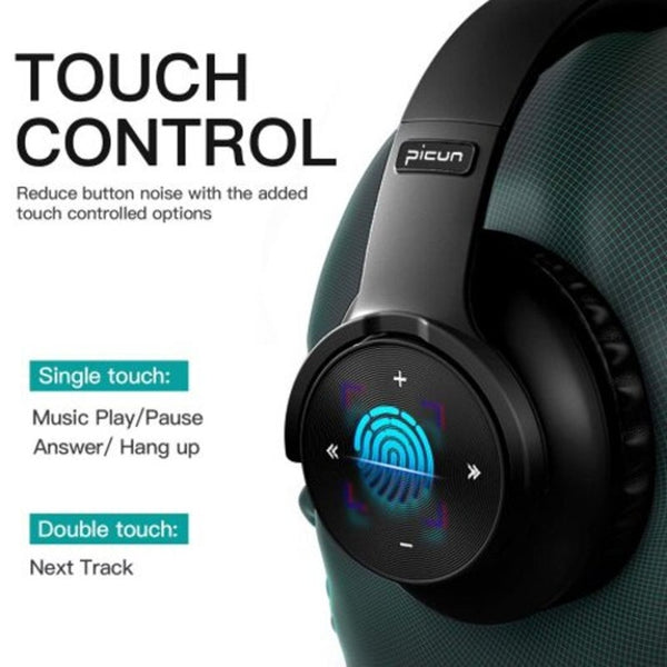 B8 Bluetooth V5.0 Headphones 40H Playtime Touch Control Wireless With Mic For Phone Black
