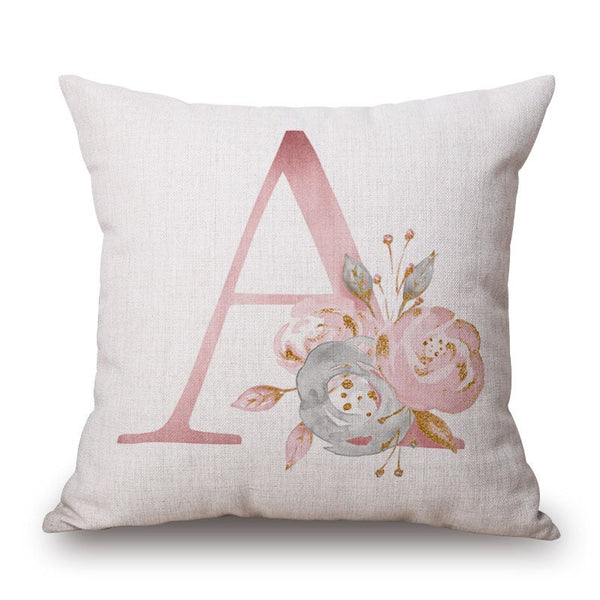 Cushions & Decorative Pillows Pink Letter Flowers Pretty Cushion Cover