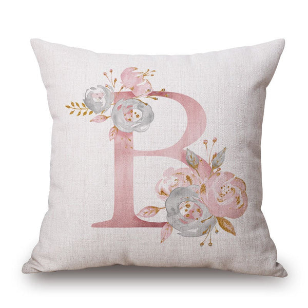 Cushions & Decorative Pillows Pink Letter Flowers Pretty Cushion Cover