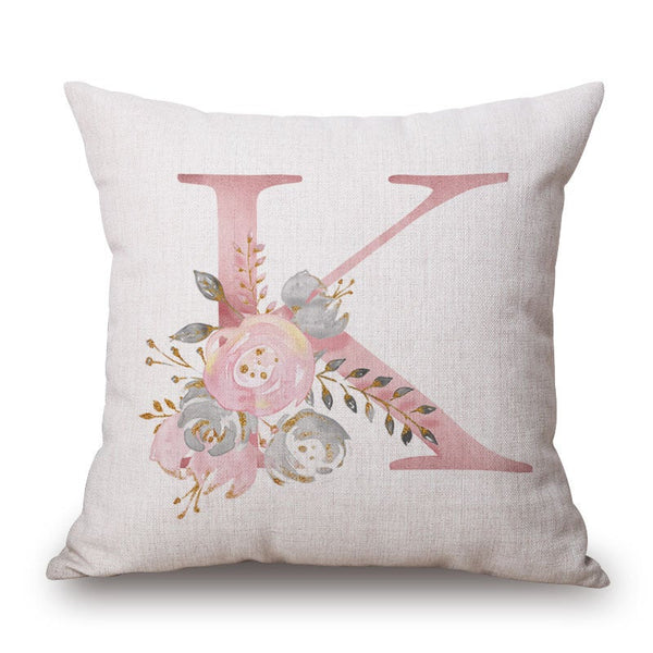 Cushions & Decorative Pillows Pink Letter Flowers Pretty Cushion Cover