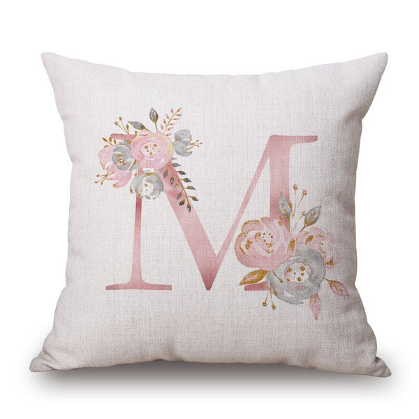 Cushions & Decorative Pillows Pink Letter Flowers Pretty Cushion Cover