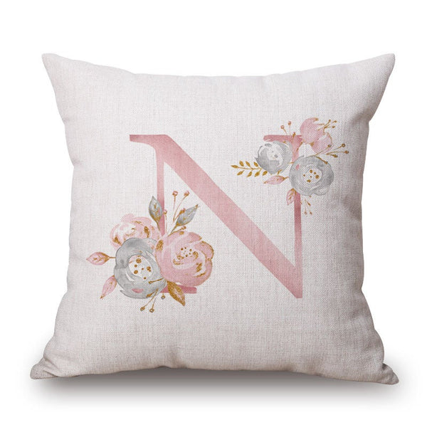 Cushions & Decorative Pillows Pink Letter Flowers Pretty Cushion Cover