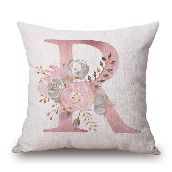 Cushions & Decorative Pillows Pink Letter Flowers Pretty Cushion Cover