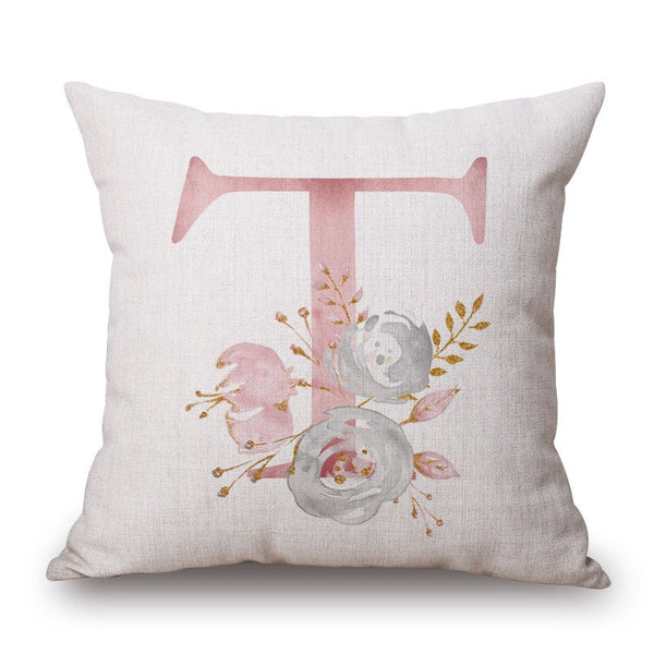 Cushions & Decorative Pillows Pink Letter Flowers Pretty Cushion Cover