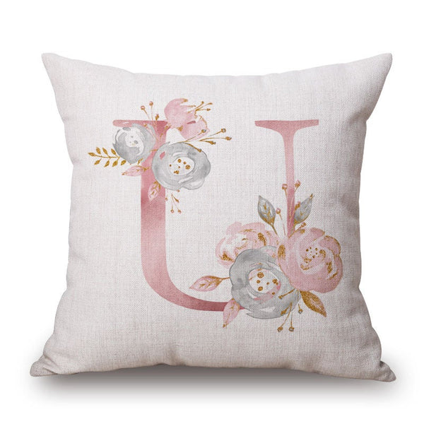 Cushions & Decorative Pillows Pink Letter Flowers Pretty Cushion Cover