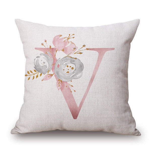 Cushions & Decorative Pillows Pink Letter Flowers Pretty Cushion Cover