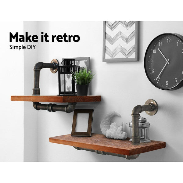 Bookshelves Artiss Wall Shelves Rustic Bookshelf Retro Display Industrial Diy Pipe Shelf Floating Brackets