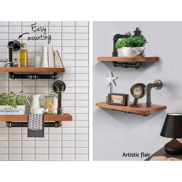 Bookshelves Artiss Wall Shelves Rustic Bookshelf Retro Display Industrial Diy Pipe Shelf Floating Brackets