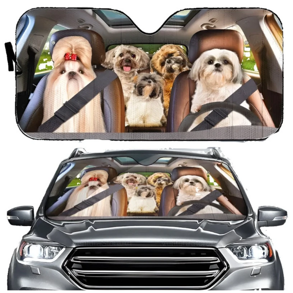 Sun Visors Pitbull Dog Family Car Sunshade Funny Gift For Him Dad Vehicle Accessories