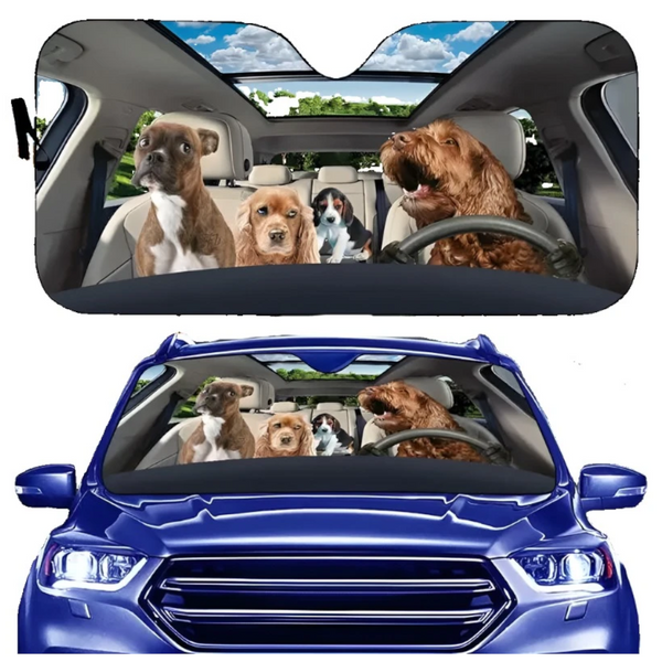 Sun Visors Pitbull Dog Family Car Sunshade Funny Gift For Him Dad Vehicle Accessories