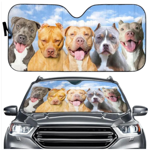 Sun Visors Pitbull Dog Family Car Sunshade Funny Gift For Him Dad Vehicle Accessories