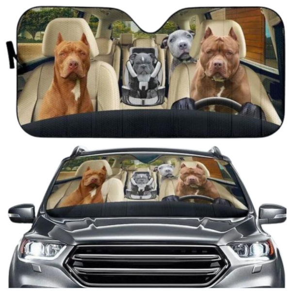 Sun Visors Pitbull Dog Family Car Sunshade Funny Gift For Him Dad Vehicle Accessories