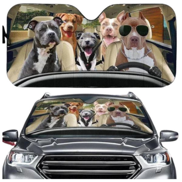 Sun Visors Pitbull Dog Family Car Sunshade Funny Gift For Him Dad Vehicle Accessories