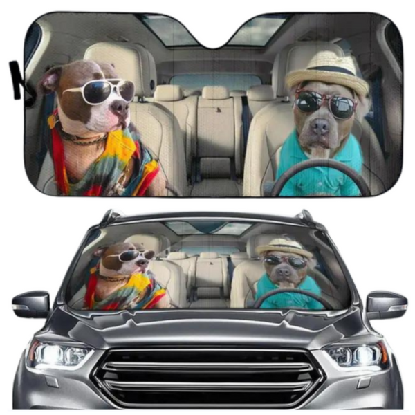 Sun Visors Pitbull Dog Family Car Sunshade Funny Gift For Him Dad Vehicle Accessories