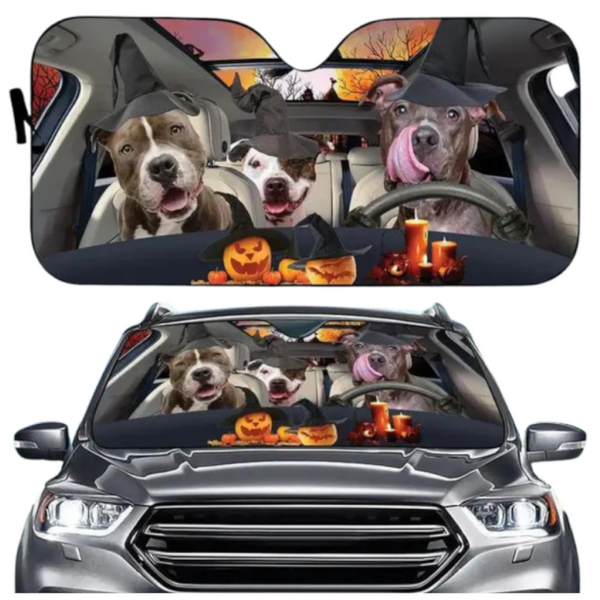 Sun Visors Pitbull Dog Family Car Sunshade Funny Gift For Him Dad Vehicle Accessories