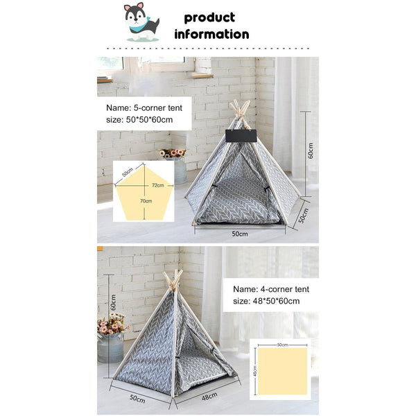 Pet Beds Portable Linen Dog Teepee Bed