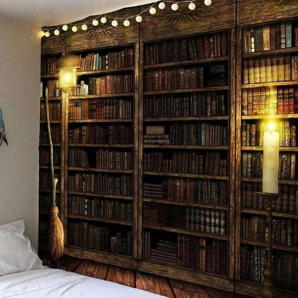 Retro Library Bookshelf Wall Tapestry Cozy Bedroom Lounge Room Home Decor