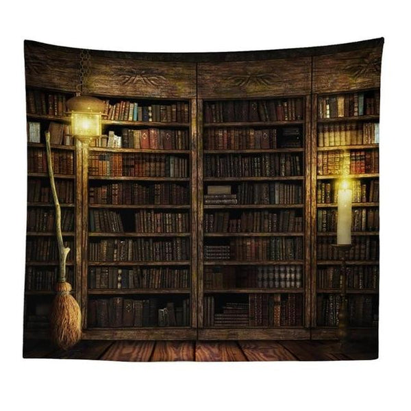 Retro Library Bookshelf Wall Tapestry Cozy Bedroom Lounge Room Home Decor