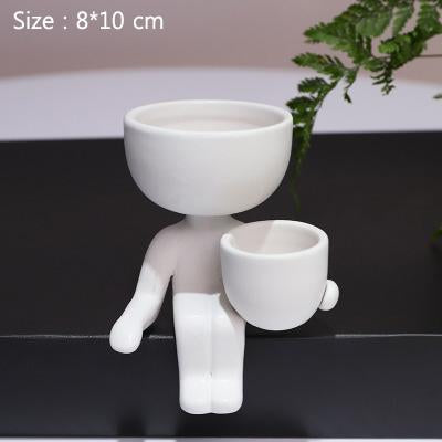White Or Black Nordic Humanoid Ceramic Flower Pot Indoor Mini Plant