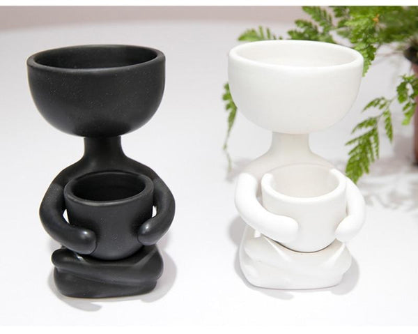 White Or Black Nordic Humanoid Ceramic Flower Pot Indoor Mini Plant