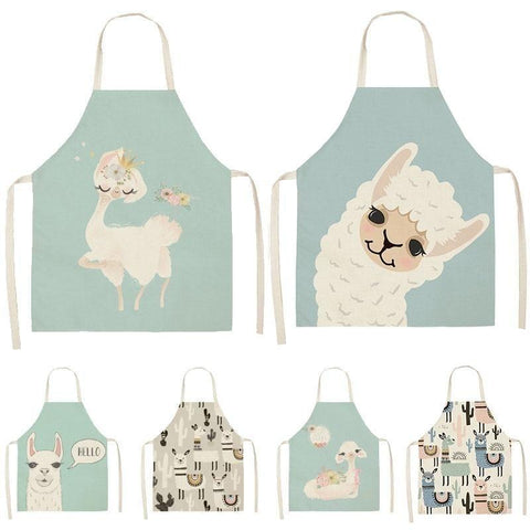 Aprons Adorable Alpaca Llama Cactus Printed Cotton Linen Sleeveless Kitchen