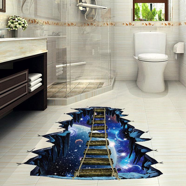 3D Floor Sticker Galaxy Cosmic Space Sky Volcano Bridge Exciting Home Decor