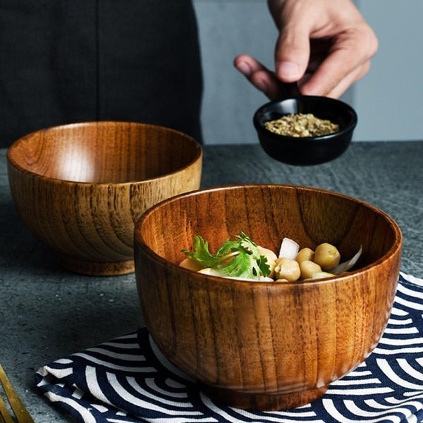 Bowls Japanese Style Wood Rice Soup Salad Chinese Round Wooden